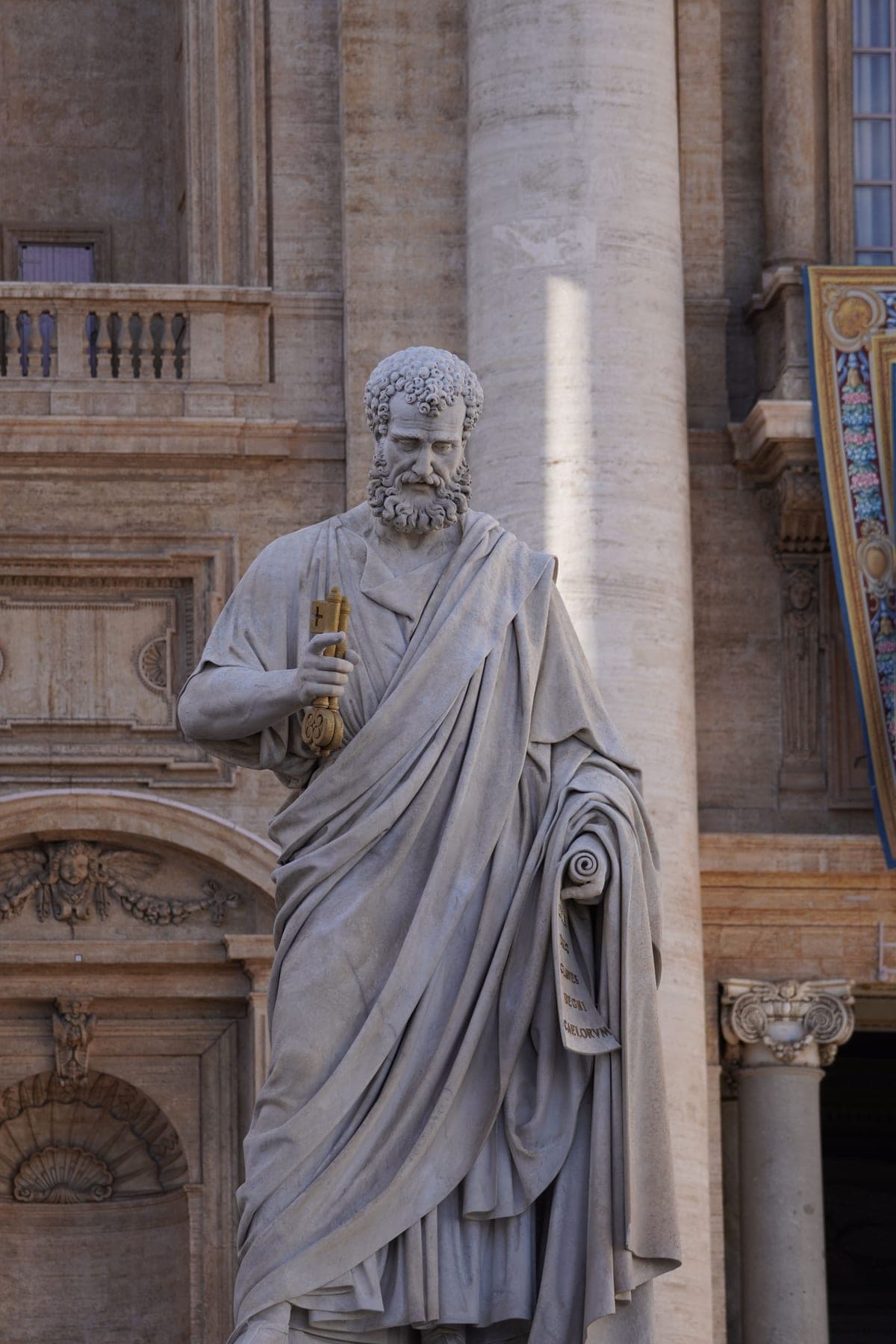Classical marble statue of a standing male figure, calm and composed — a visual metaphor for eudaimonia: flourishing through purposeful form rather than decoration